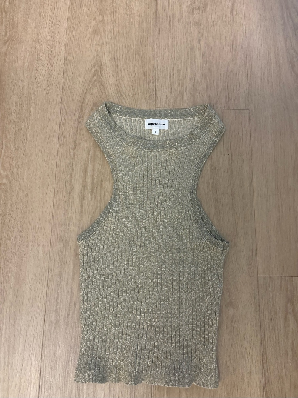 superdown metallic ribbed gold tank